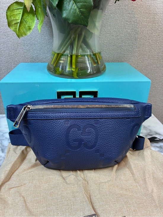 Gucci Handbags - Gucci Jumbo GG Blue Leather Small Belt Bag Size 90cm - NWT Authentic
